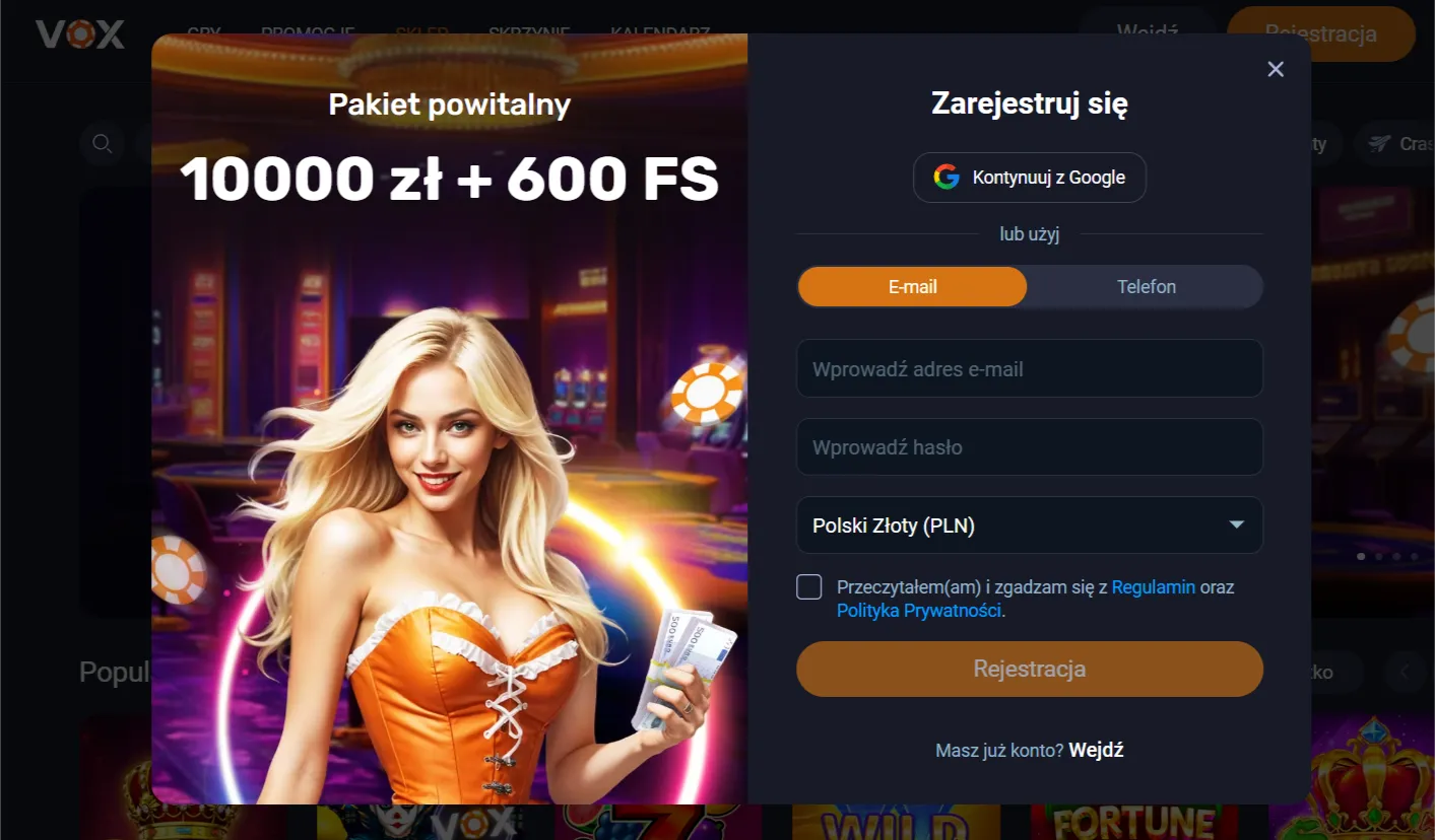 Rejestracja i Vox Casino logowanie